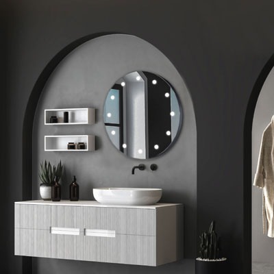 miroir rond avec lumières pour salle de bain